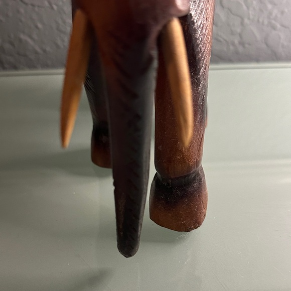 Hand-Carved Brown Wooden Elephant Statue - Decorative Home Art - Picture 3 of 3